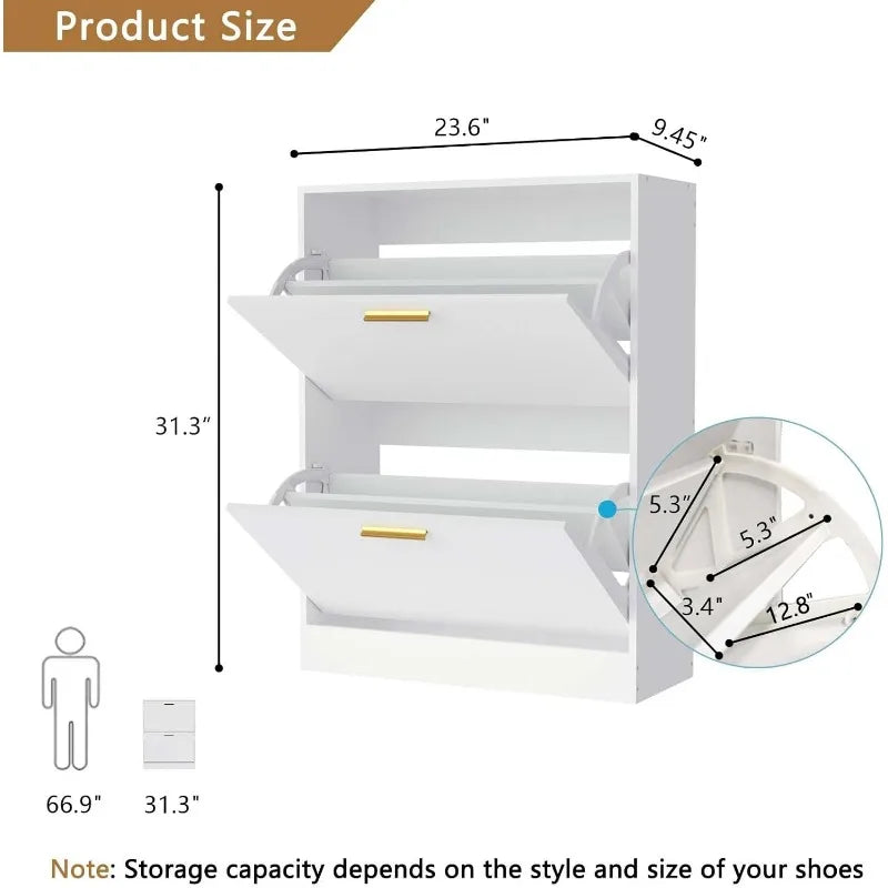 Shoe Cabinet with 2 Flip Drawers - Narrow Shoes Storage for Entryway, Freestanding Hidden