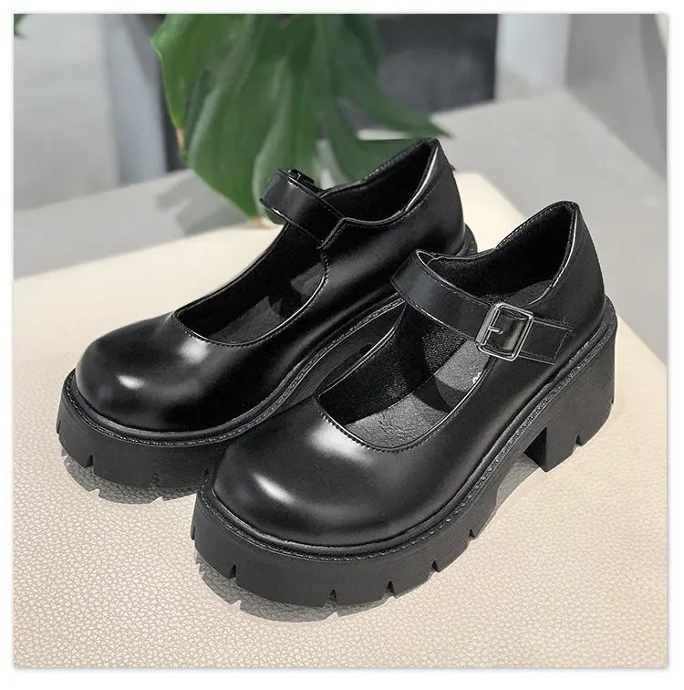 Patent Leather High Heels Mary Jane Shoes Women Japanese Style Ankle Platform Pumps Woman Buckle Jk Uniform Lolita Shoes