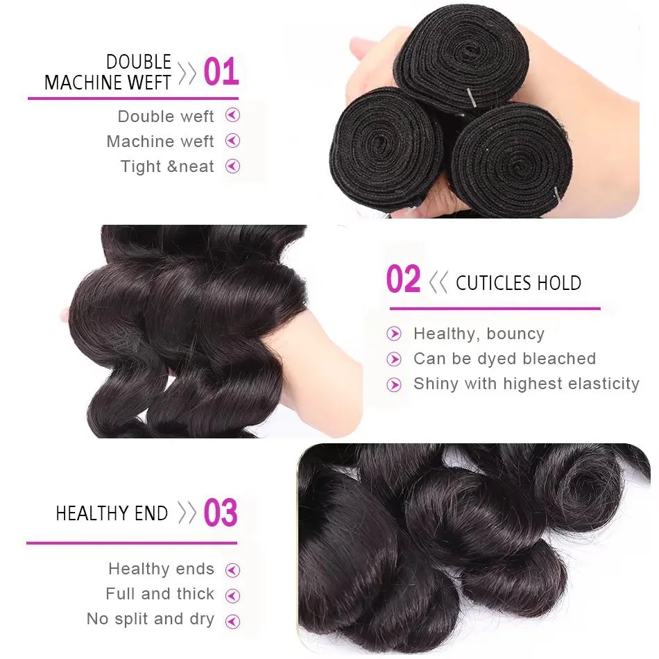 Linktowig Loose Wave Bundles Human Hair 30 Inch Human Hair Bundles Loose Deep Wave Weave Bundles Raw Hair Extensions Double Weft
