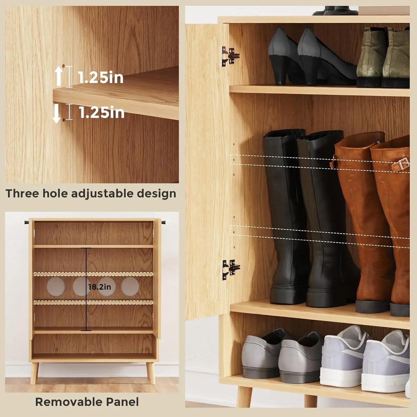 Shoe Cabinet with 2 Handmade Natural Rattan Flip Drawers, Entryway Shoe Rack Storage Organizer for Sneakers, Slippers