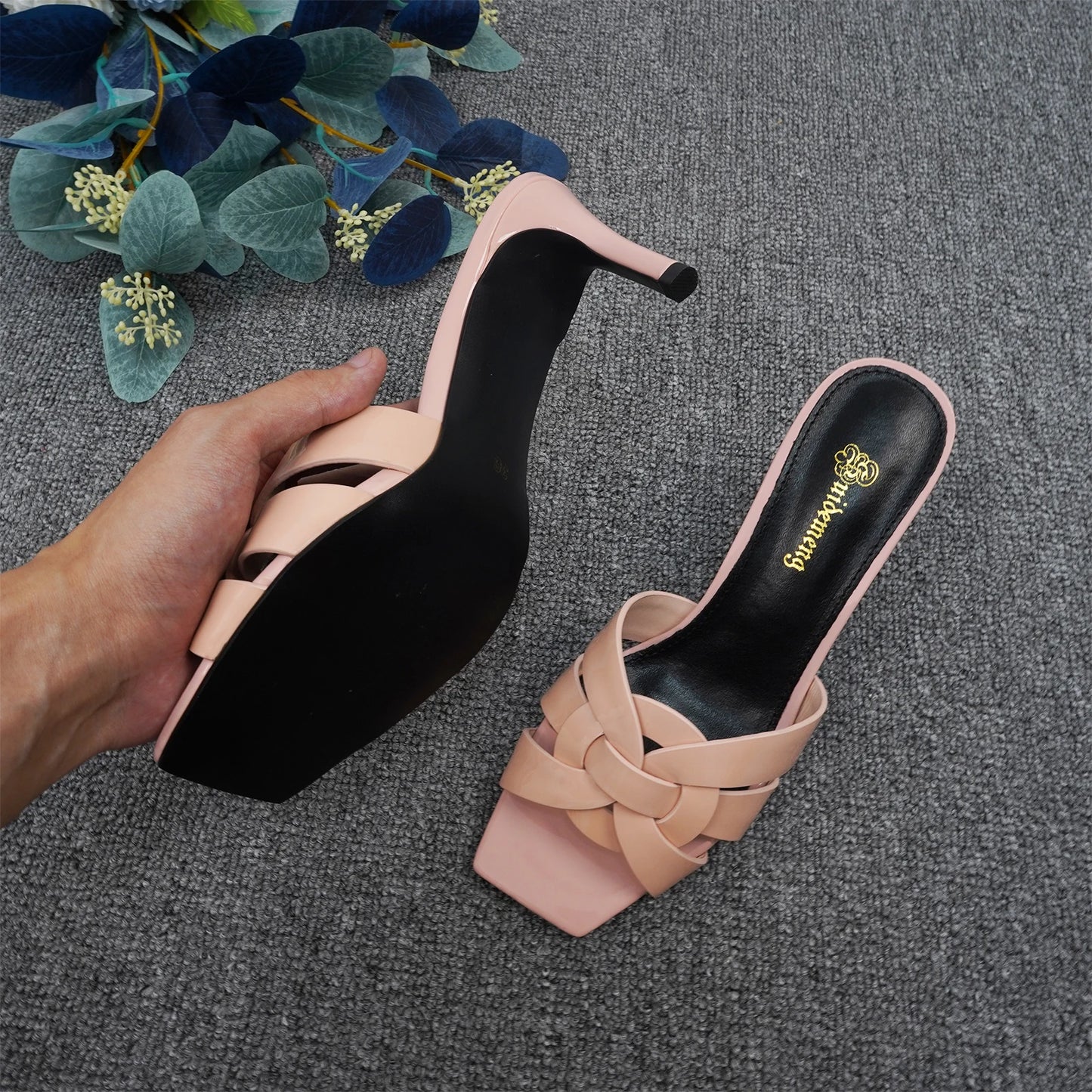 Summer Women's Slippers Plus Size 35-44 Fashion High Heels Leather Open Toe Square Party Shoes Elegant Slim Heels Women's Shoes
