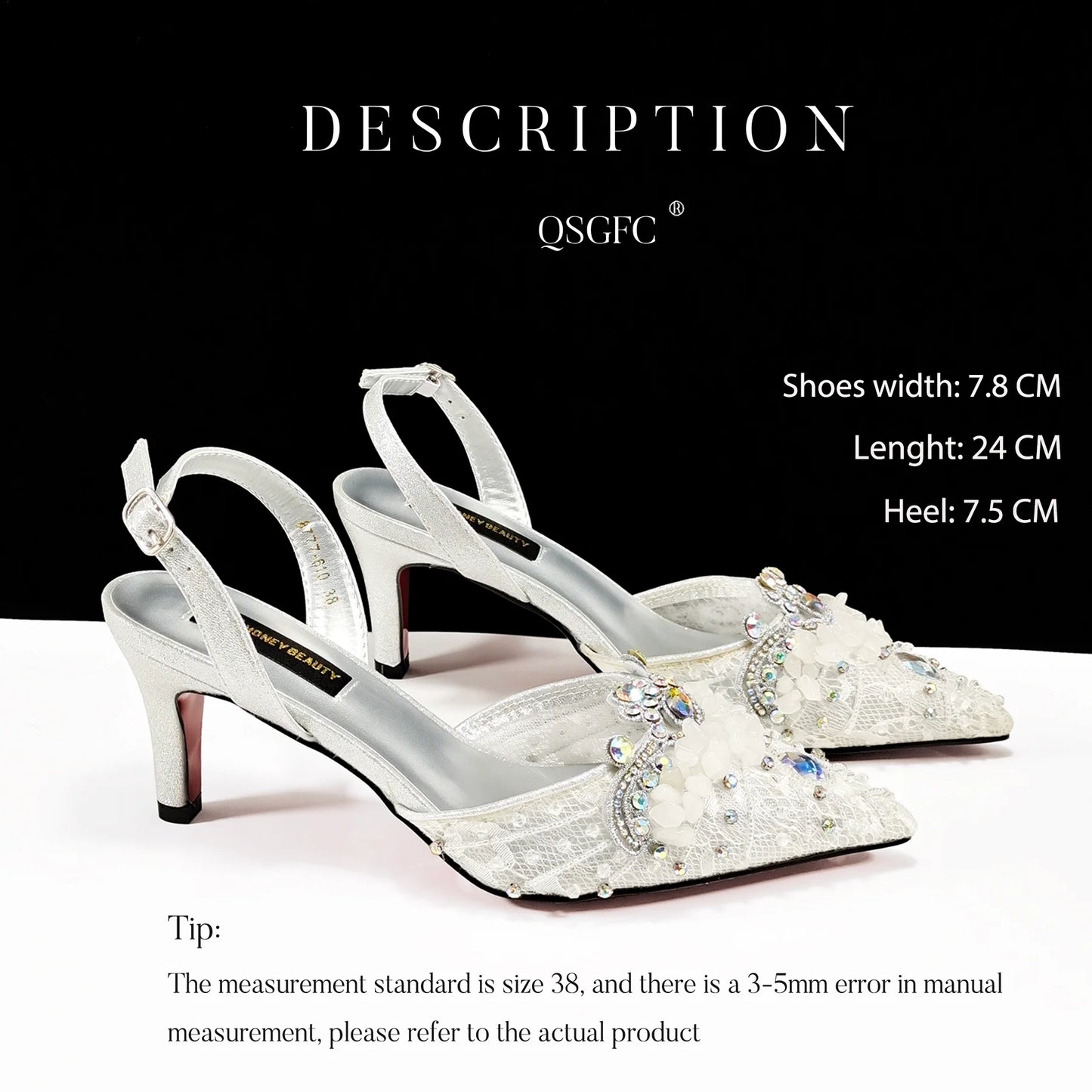 QSGFC Nigerian Style Elegant Women Heels Shoes And Bag Set Rhinestone with Coral Shoes Wedding Party