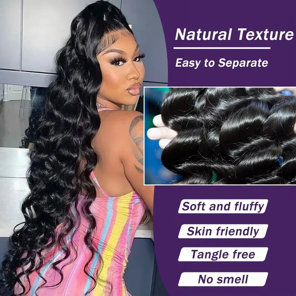 Linktowig Loose Wave Bundles Human Hair 30 Inch Human Hair Bundles Loose Deep Wave Weave Bundles Raw Hair Extensions Double Weft