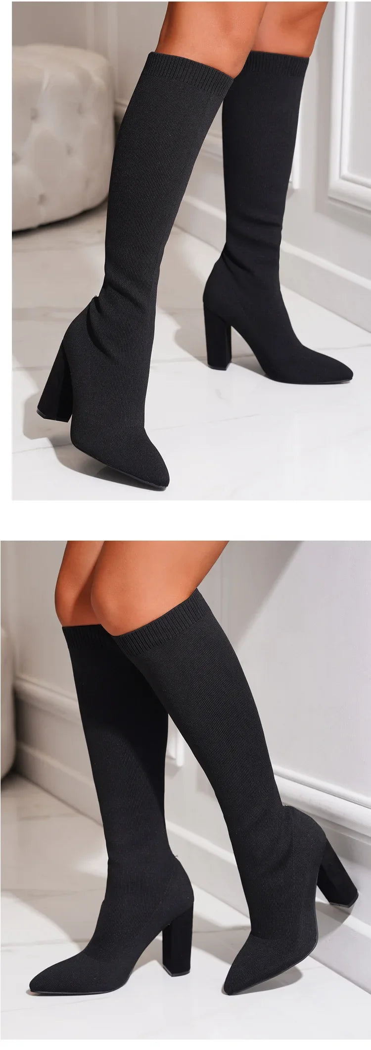 Plus Size 42 Platform Boots Women Shoes Mesh Knitting Long Boots High Heels Knee High Boots women shoes