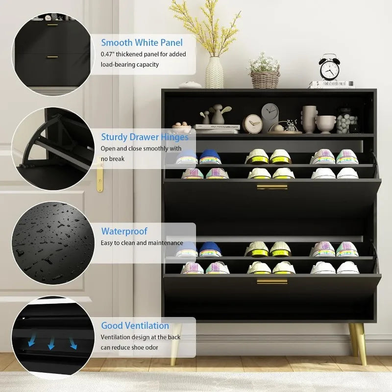 Shoe Cabinet with 2 Flip Drawers - Narrow Shoes Storage for Entryway, Freestanding Hidden