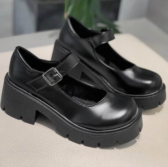 Patent Leather High Heels Mary Jane Shoes Women Japanese Style Ankle Platform Pumps Woman Buckle Jk Uniform Lolita Shoes