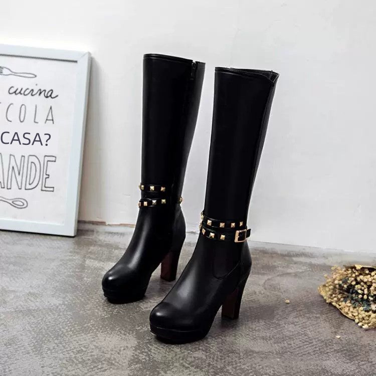White Not over the Knee Boots Women's Boots Chunky Heel High Heels 2023 Autumn and Winter New Slim Looking Knee-High Boots
