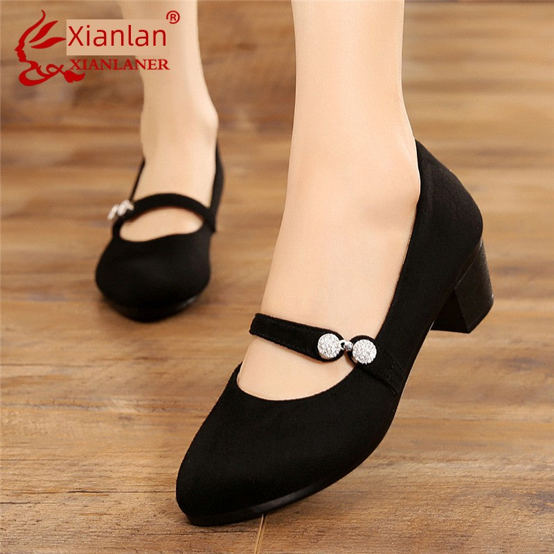 Round Toe Mid Heel Flats Easiest for Match Professional Old Beijing Cloth Shoes