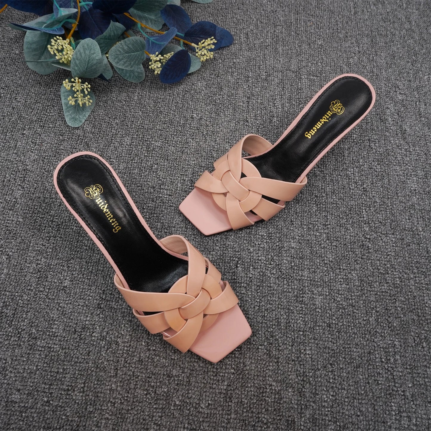 Summer Women's Slippers Plus Size 35-44 Fashion High Heels Leather Open Toe Square Party Shoes Elegant Slim Heels Women's Shoes