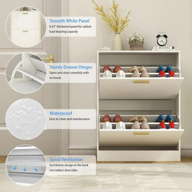 Shoe Cabinet with 2 Flip Drawers - Narrow Shoes Storage for Entryway, Freestanding Hidden