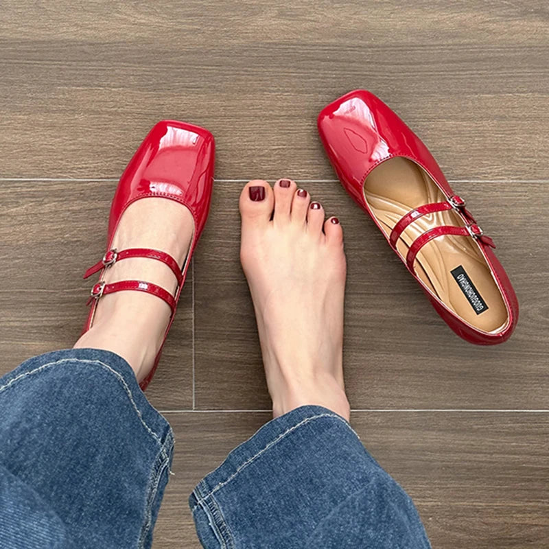 Square Toe Women Mary Jane Shoes Ladies Fashion Shallow Thick High Heel Women's Elegant Red Ballerinas Party Shoes
