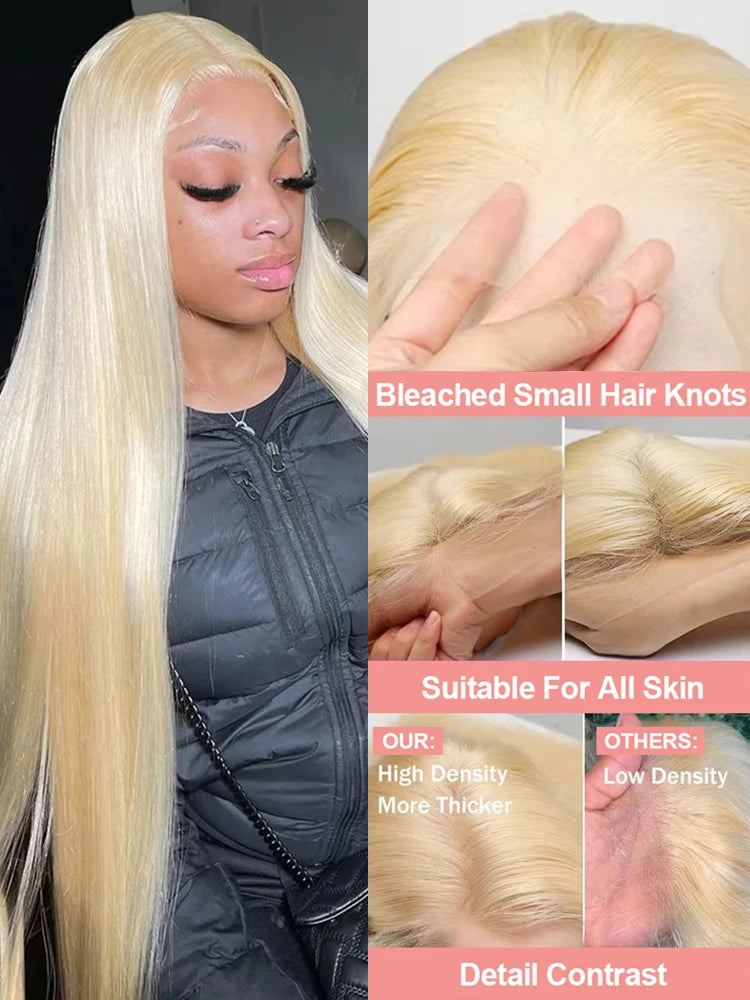 250 Density Straight 613 Blonde Lace Front Human Hair Wig 40 Inch HD Transparent 13x4 13x6 Lace Front Wigs Colored Wig For Women