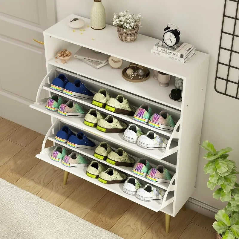 Shoe Cabinet with 2 Flip Drawers - Narrow Shoes Storage for Entryway, Freestanding Hidden