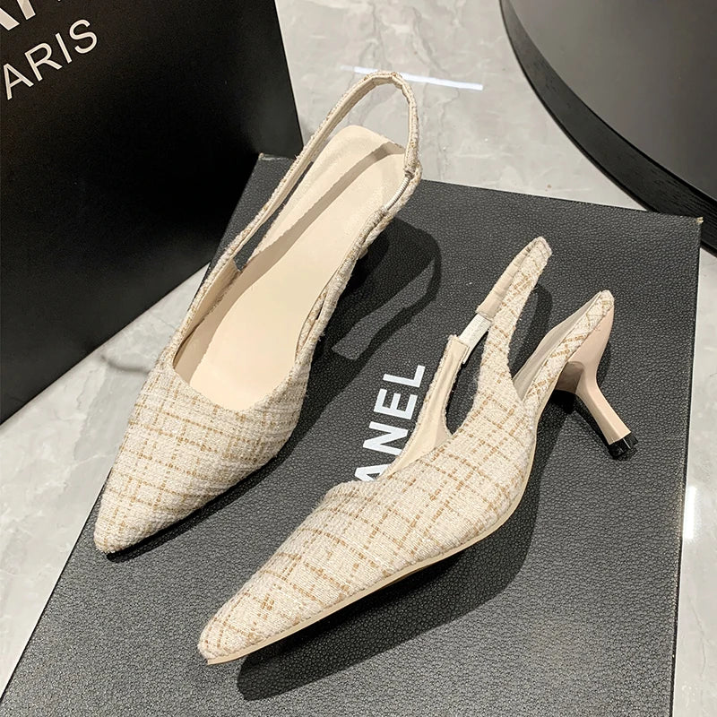 Fashion Women's Pointed High Heels Sandals Banquet Dress Wedding Party Pumps Designer Slingbacks Elegant Slingback Shoes Pumps