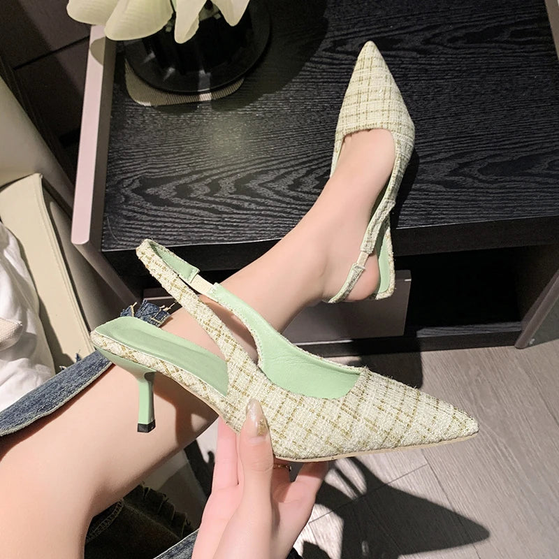 Fashion Women's Pointed High Heels Sandals Banquet Dress Wedding Party Pumps Designer Slingbacks Elegant Slingback Shoes Pumps