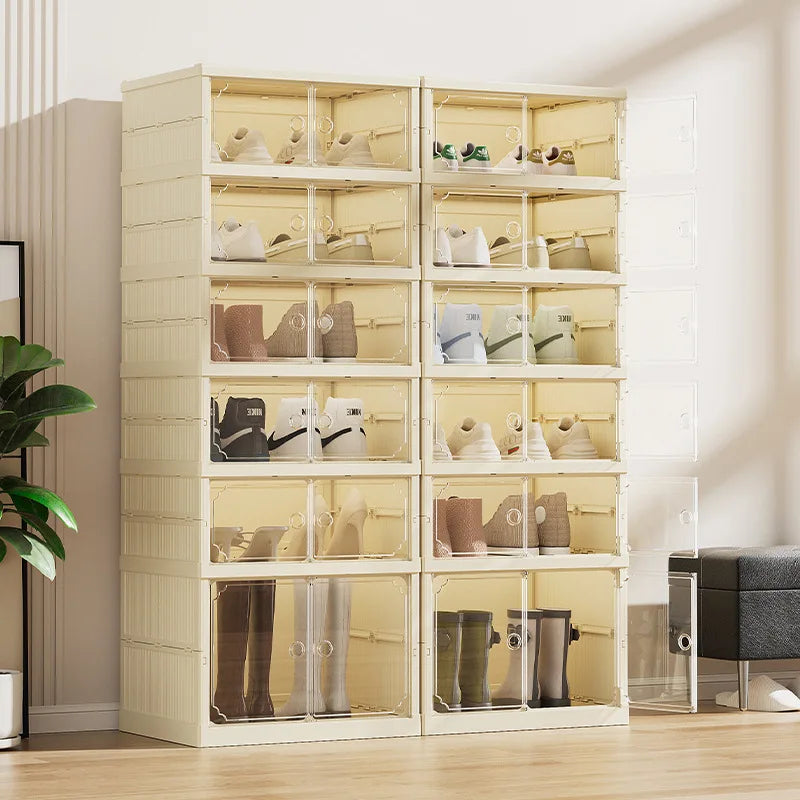 Widening Shoe Cabinet Transparent Heightening Shoes Box Thickened Foldable Sneaker Shoe Organizers Dustproof 12-grid Shoes Bins