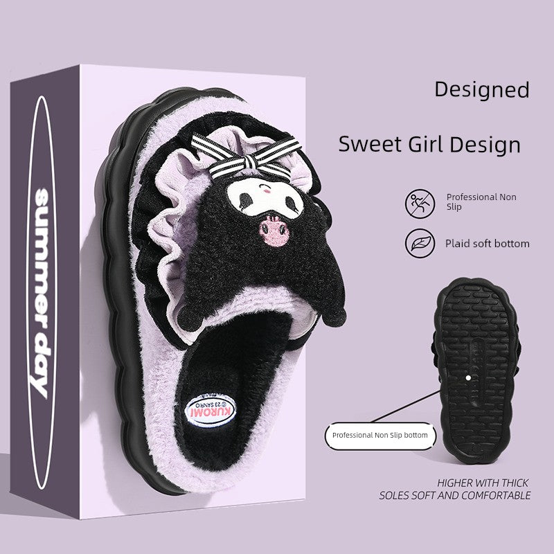 Thick Sole Clow M Bag Heel Cute Fleece-Lined Cotton Slippers