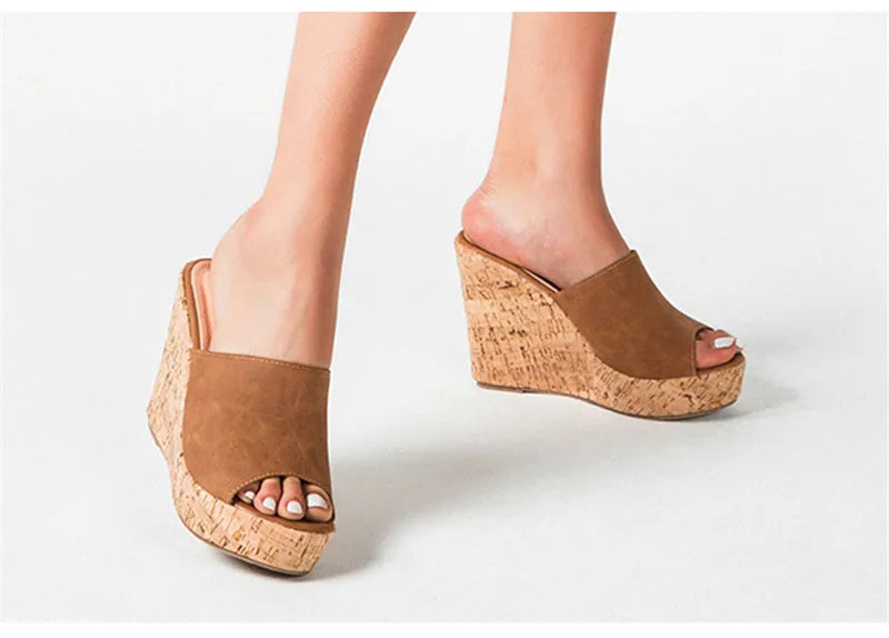 Comemore 2022 New Summer Woman Casual Platform Wedges Heels Slippers Fashion Open Toe Roman Women's Sandals Shoes Slides Mules