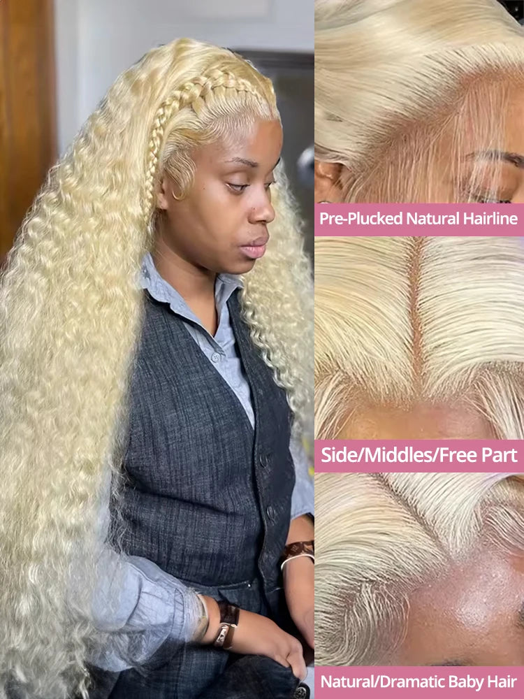 30 40 Inch 613 Honey Blonde Curly 13x6 HD Lace Frontal Human Hair Wigs Loose Deep Wave Brazilian Colored Wig For Women 200%
