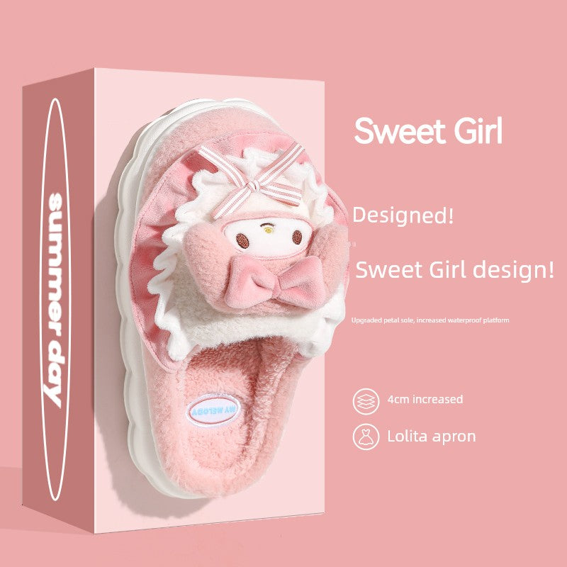 Thick Sole Clow M Bag Heel Cute Fleece-Lined Cotton Slippers