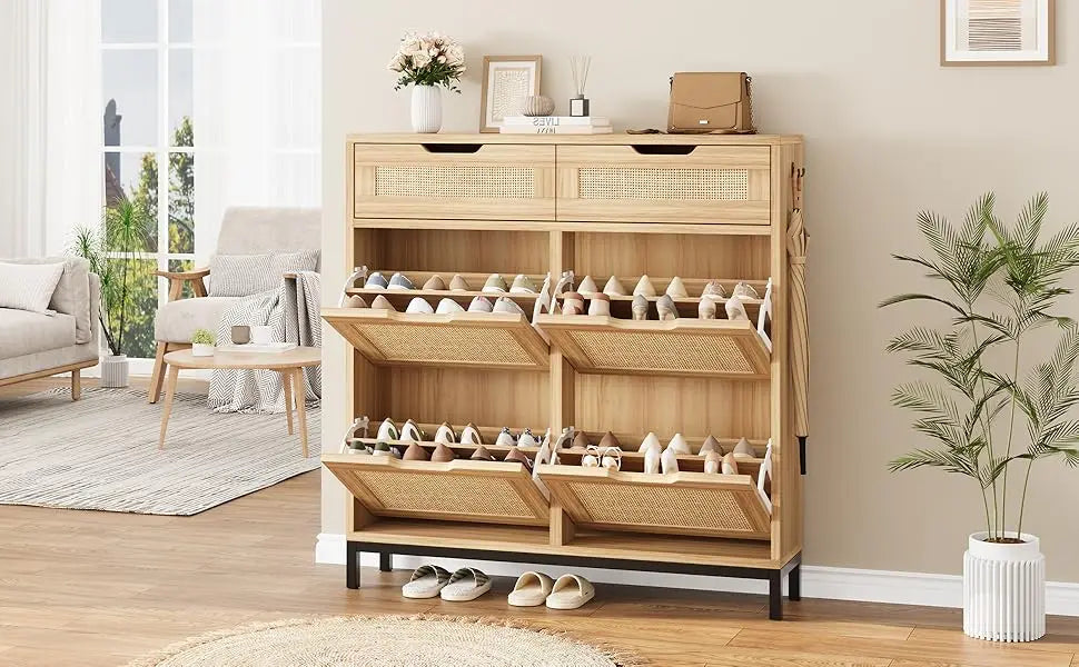 Shoe Cabinet Storage for Entryway Hidden Shoes Storage Cabinet Narrow Shoe Organizer Cabinet with 4 Flip Drawers, Free Standing
