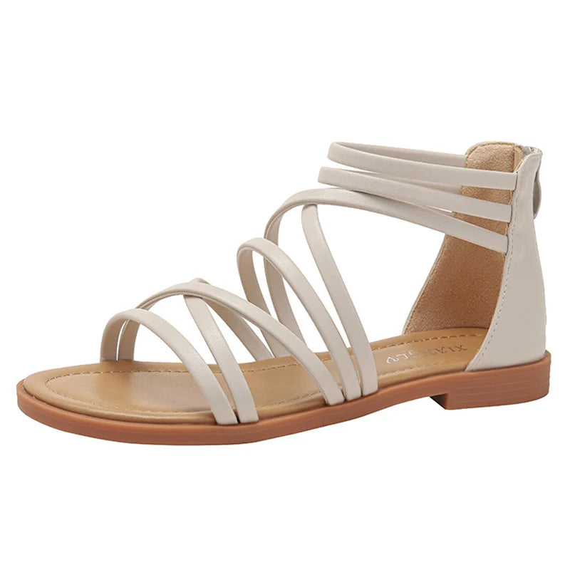 Large Size Summer Women 1cm Platform 2cm High Heels Sandals Lady Lightweight Solid Color Shoes Female Comfortable Roman Flats