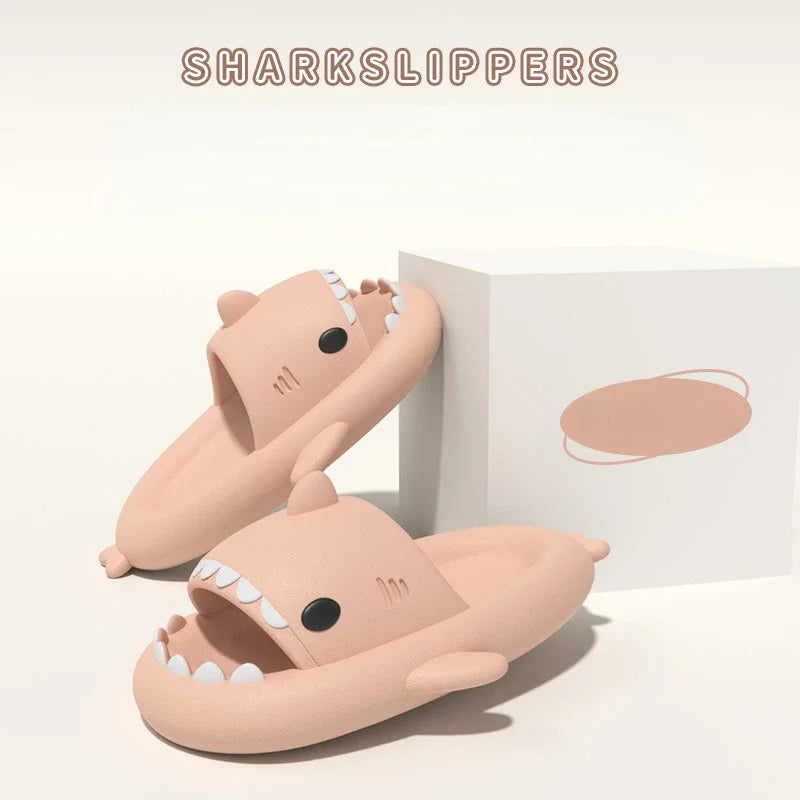 New summer cute shark slippers men's and women's same shower home non-slip flats casual outdoor children's slippers sandals