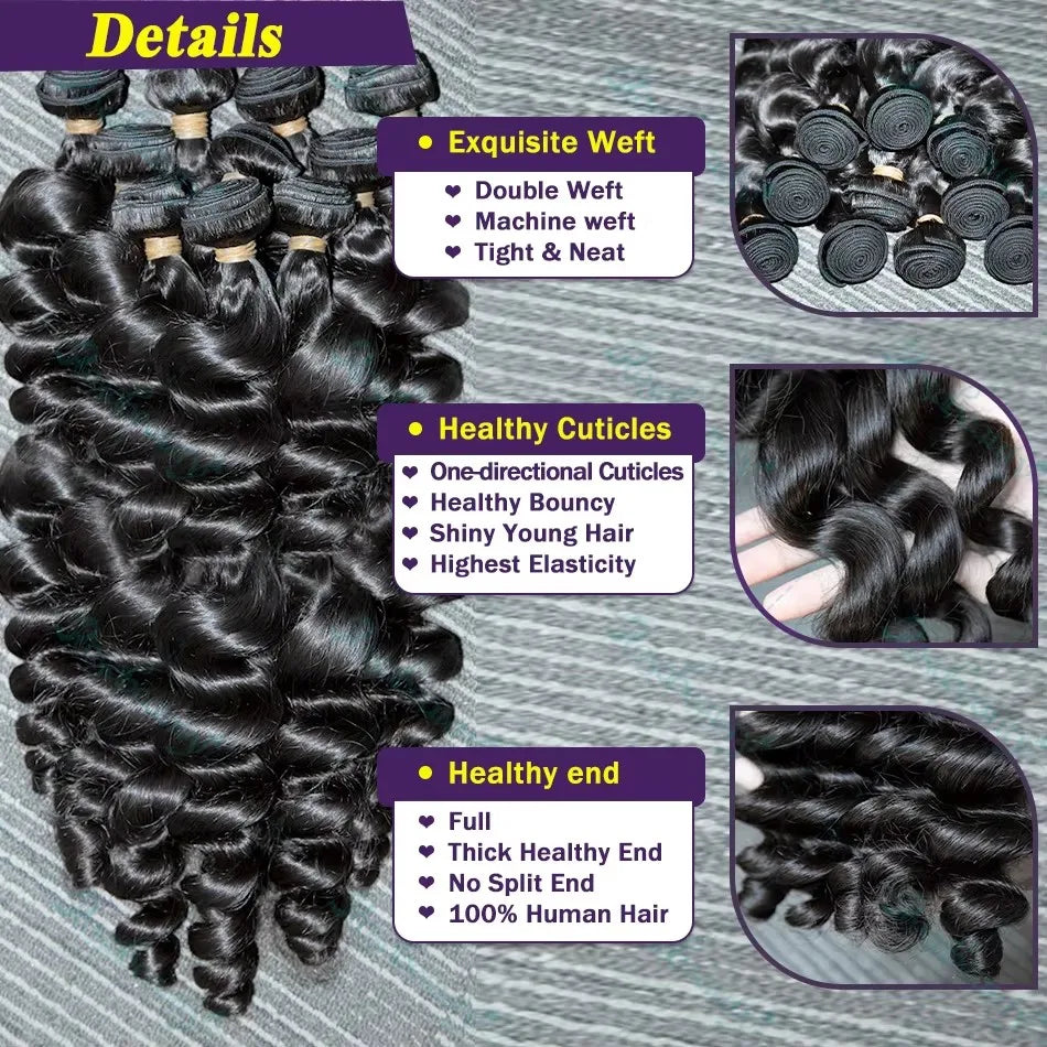 Linktowig Loose Wave Bundles Human Hair 30 Inch Human Hair Bundles Loose Deep Wave Weave Bundles Raw Hair Extensions Double Weft