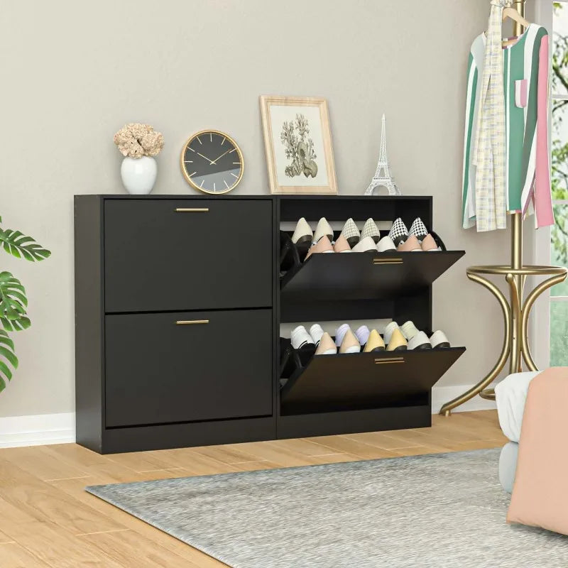 Shoe Cabinet with 2 Flip Drawers - Narrow Shoes Storage for Entryway, Freestanding Hidden