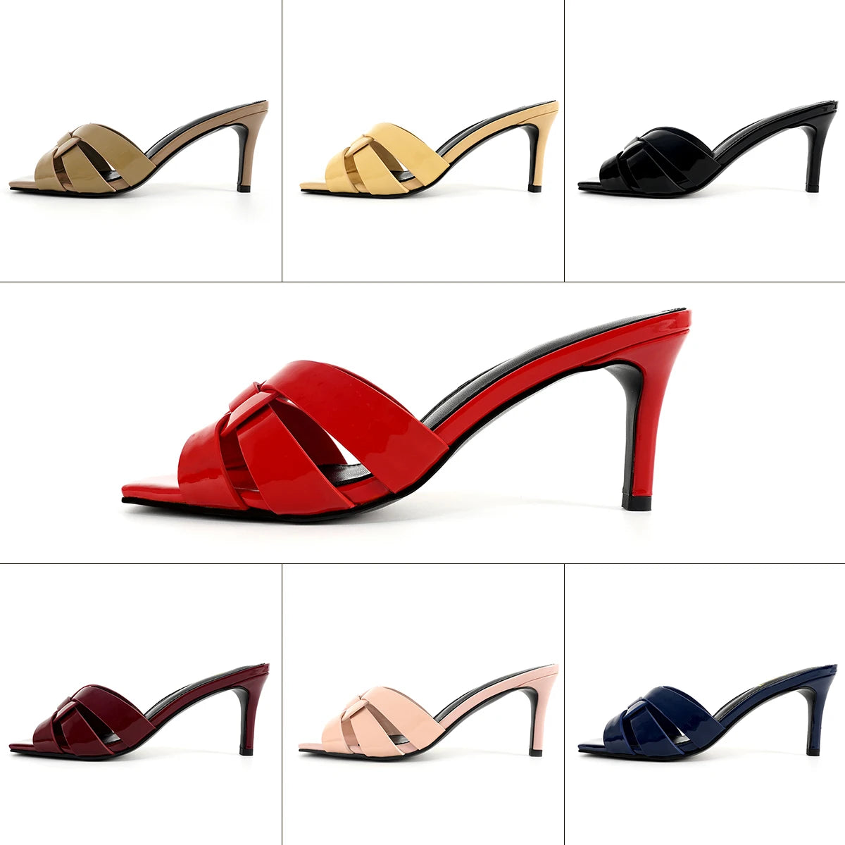 Summer Women's Slippers Plus Size 35-44 Fashion High Heels Leather Open Toe Square Party Shoes Elegant Slim Heels Women's Shoes
