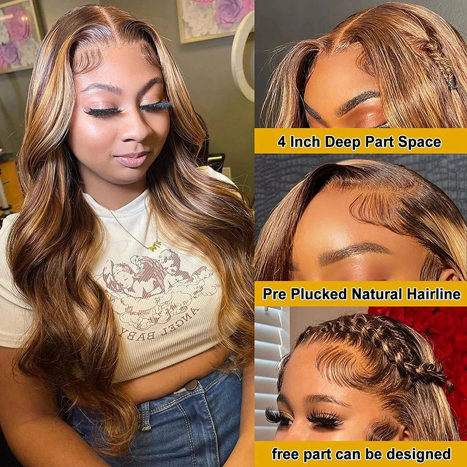 Body Wave 13x6 Hd Lace Front Wig Colored Transparent Highlight Human Hair Wigs For Women Brazilian 4/27 Blonde Pre Plucked Wigs