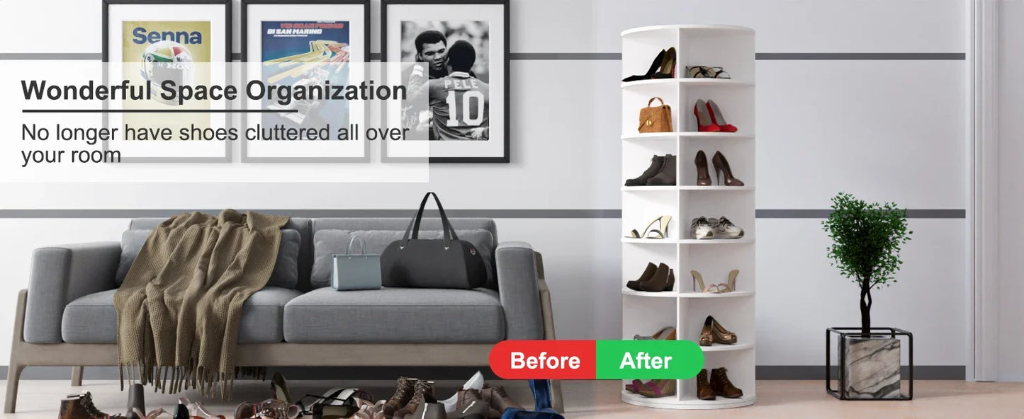 Shoe Rack 7-Tier Spinning, Free Standing Rotating Tower 360°, Easy To Assemble, Space-Saving,White Easy To Clean Shoe Cabinet