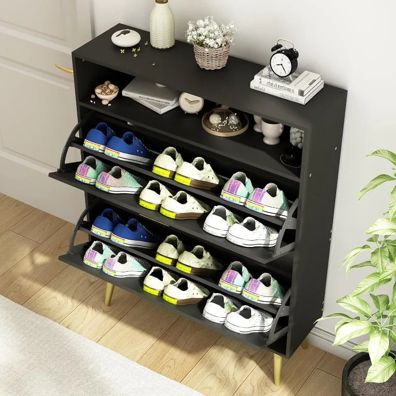 Shoe Cabinet with 2 Flip Drawers - Narrow Shoes Storage for Entryway, Freestanding Hidden