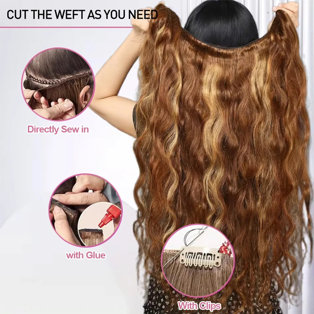 Body Wave Highlight Raw Bundles Human Hair 100% 4/27 Colored Brazilian Hair Extensions Quick Weaves Water Wave Bundles 3 Bundles