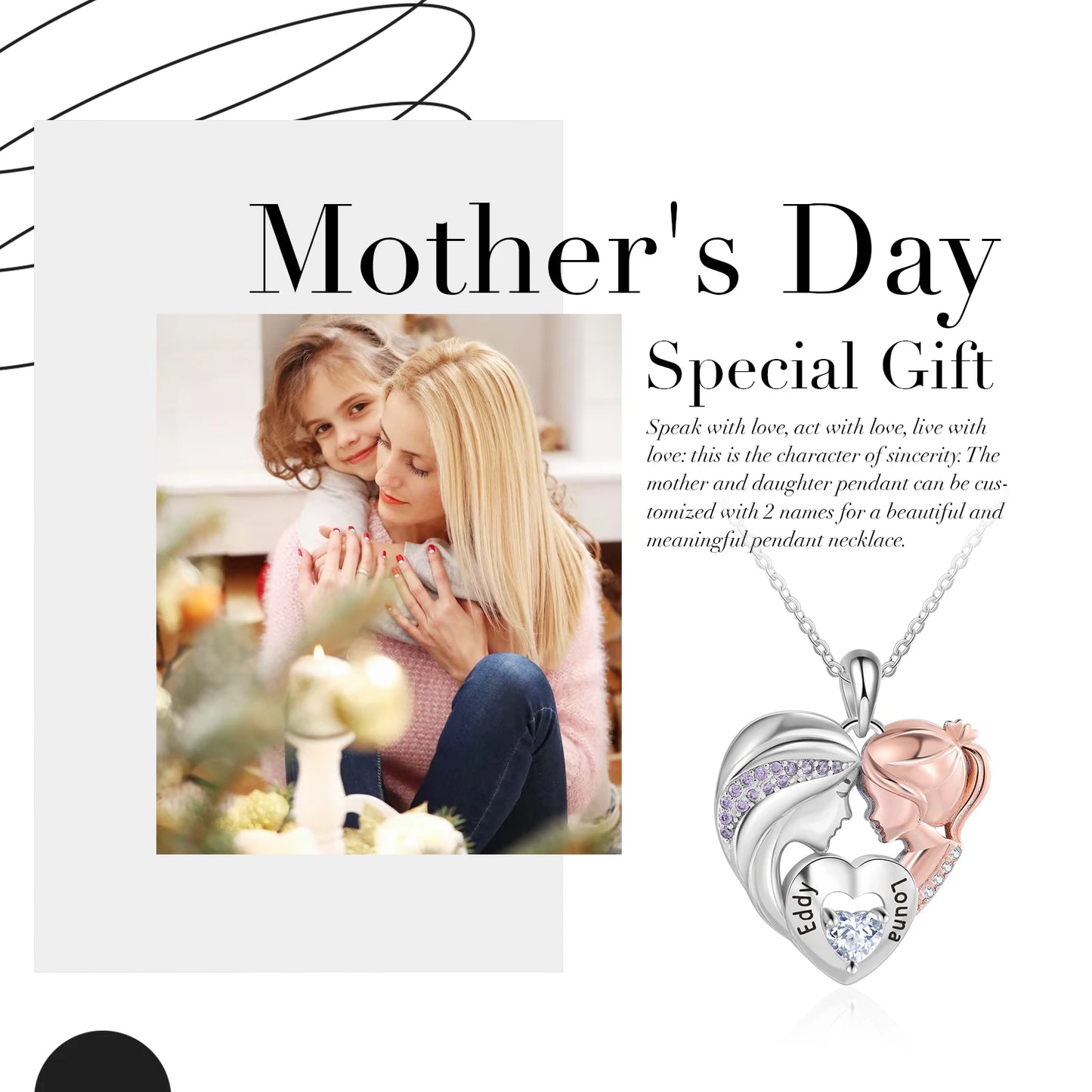 Personalized Mother and Daughter Pendant Necklace Heart Jewelry Custom Name Mothers Day Gift for Women Mom Wife Grandma Nana