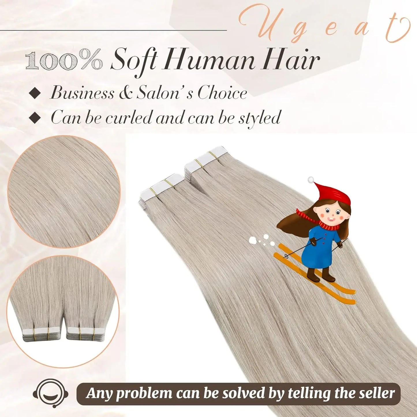 Ugeat Tape in Hair Extensions Human Hair Blonde Remy Tape in Extensions for Women Platinum Blonde Invisible Human Hair