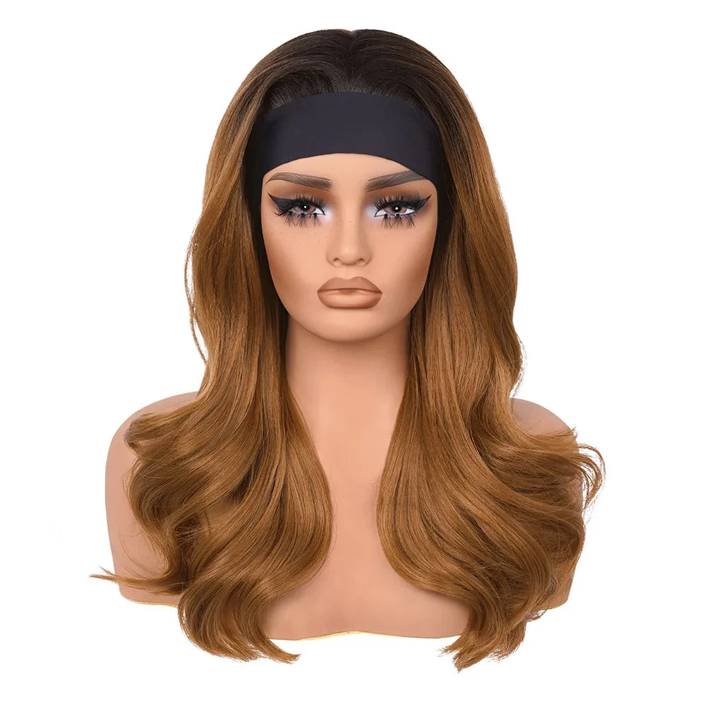 Natural Black Yaki Body Wave Headband Wigs for Black Women 20 Inch Wear & Go Glueless Body Wave Synthetic Hair Wig with Headband