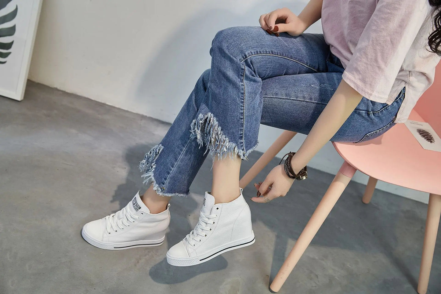 2025 Genuine Leather Shoes New Autumn Winter Lace-up High-top Women Sneaker Shoes High Heels Increase Within Wedges Casual Shoes