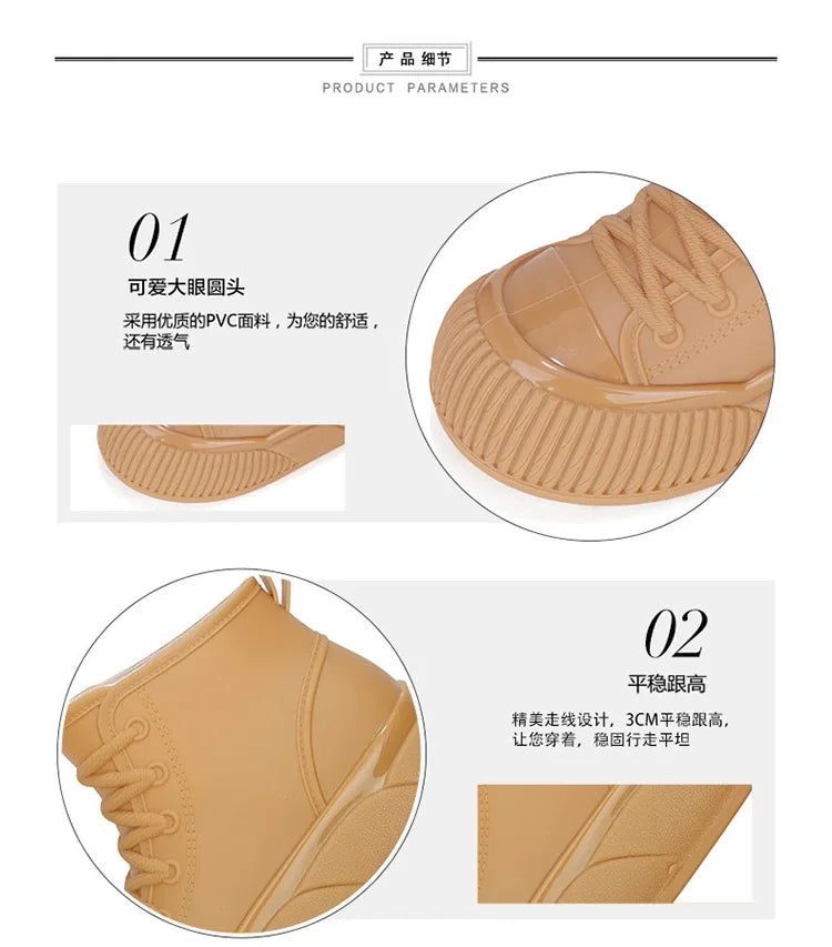2025 New plush galoshes waterproof rain boots women's rubber platform shoes for lady ankle wide toe rainboots water shoes woman