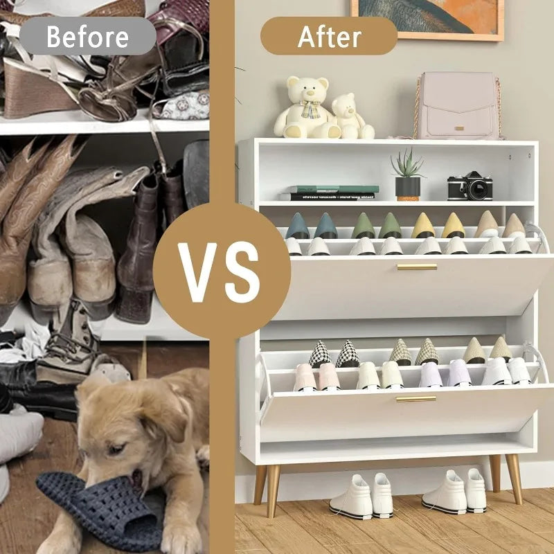 Shoe Cabinet with 2 Flip Drawers - Narrow Shoes Storage for Entryway, Freestanding Hidden