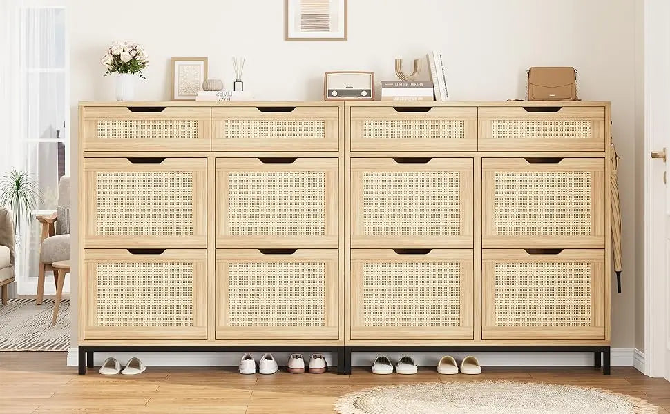 Shoe Cabinet Storage for Entryway Hidden Shoes Storage Cabinet Narrow Shoe Organizer Cabinet with 4 Flip Drawers, Free Standing