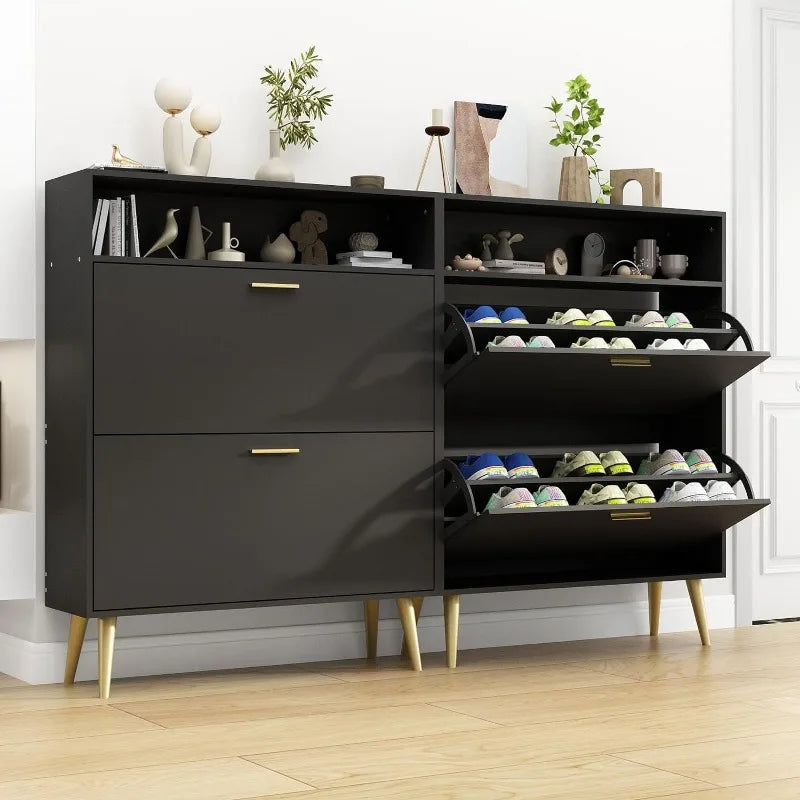 Shoe Cabinet with 2 Flip Drawers - Narrow Shoes Storage for Entryway, Freestanding Hidden