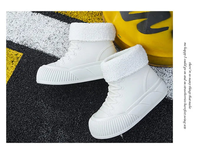 2025 New plush galoshes waterproof rain boots women's rubber platform shoes for lady ankle wide toe rainboots water shoes woman