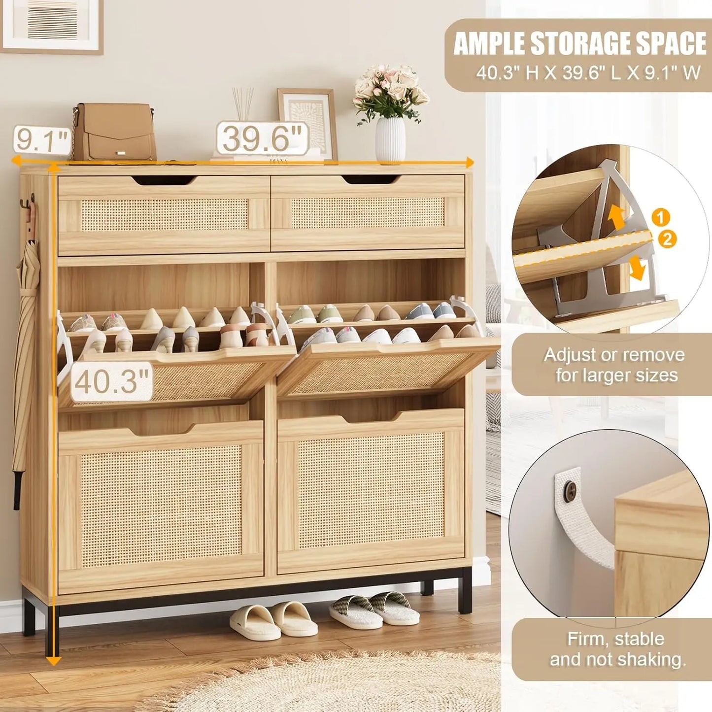 Shoe Cabinet Storage for Entryway Hidden Shoes Storage Cabinet Narrow Shoe Organizer Cabinet with 4 Flip Drawers, Free Standing