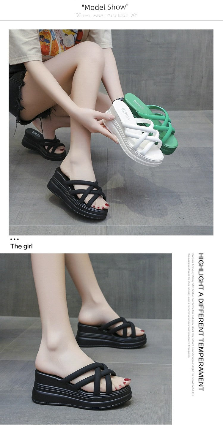 Summer Korean Style Cross Belt Fashion High Heel Platform Slippers