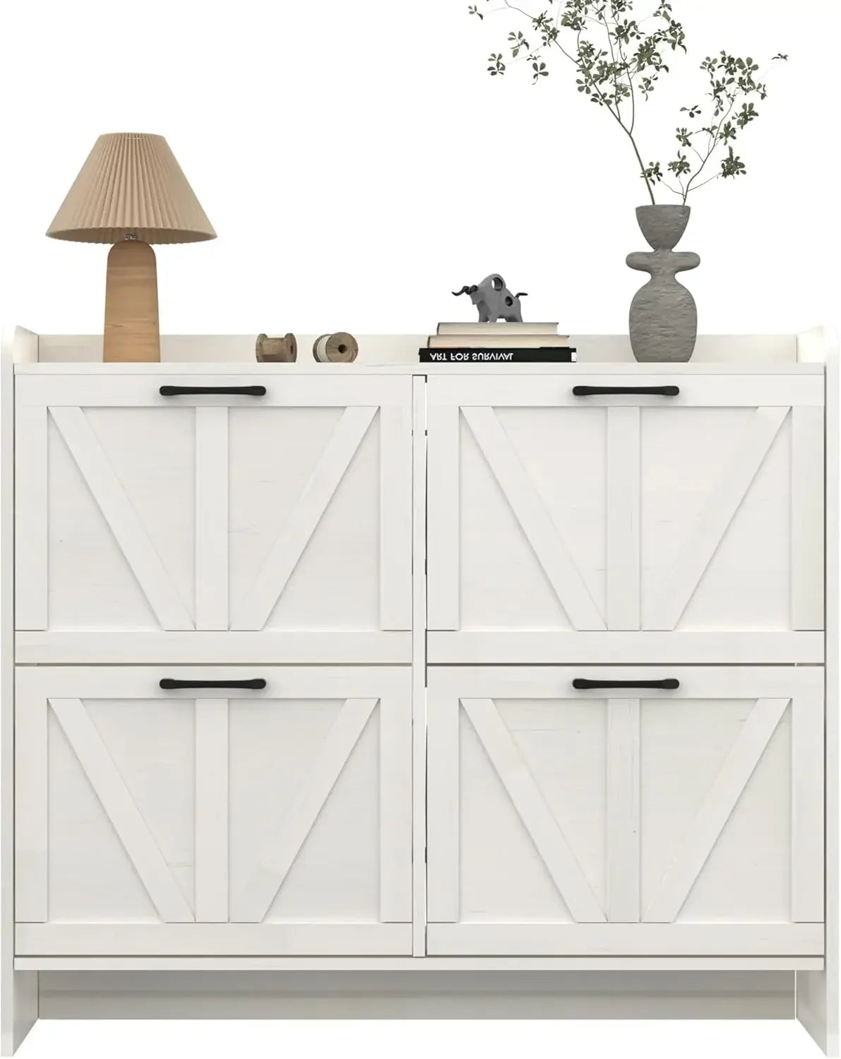 Shoe Cabinet with 4 Flip Drawers, Shoe Storage Cabinet for Entryway, Freestanding Hidden Shoe Cabinet Organizer, Oak White