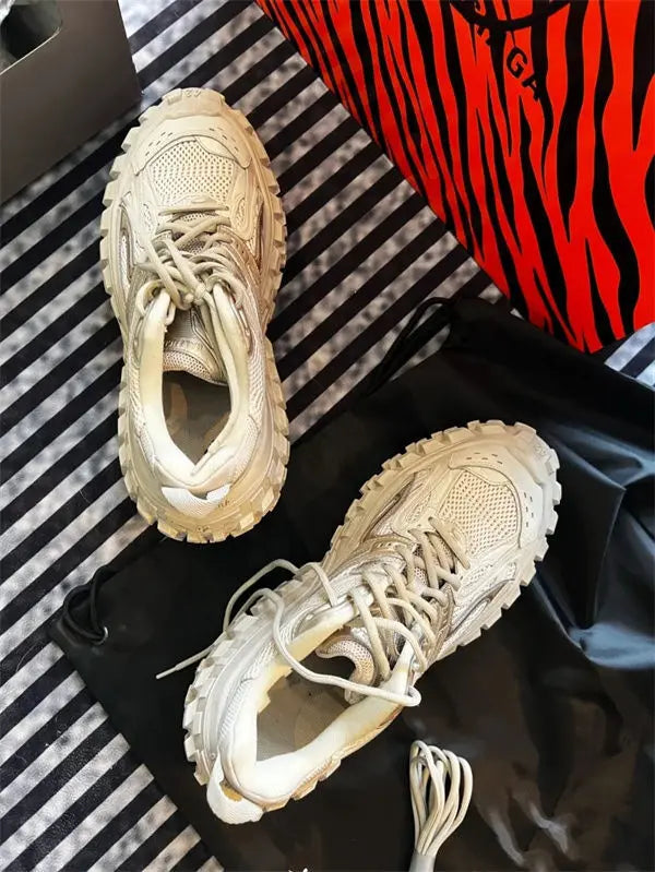 Woman Shoes Old Dad Tire Thick Bottom Sneakers Women outdoors Platform Increase Shoes For Women Leather Women Casual Sneakers
