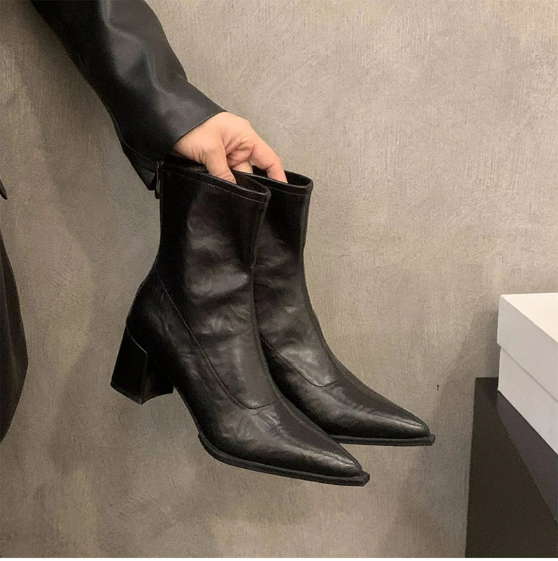 Designer Vintage Women Ankle Boots Fashion Pointed Toe Short Booties Elegant High Heels Shoes Botas Mujer