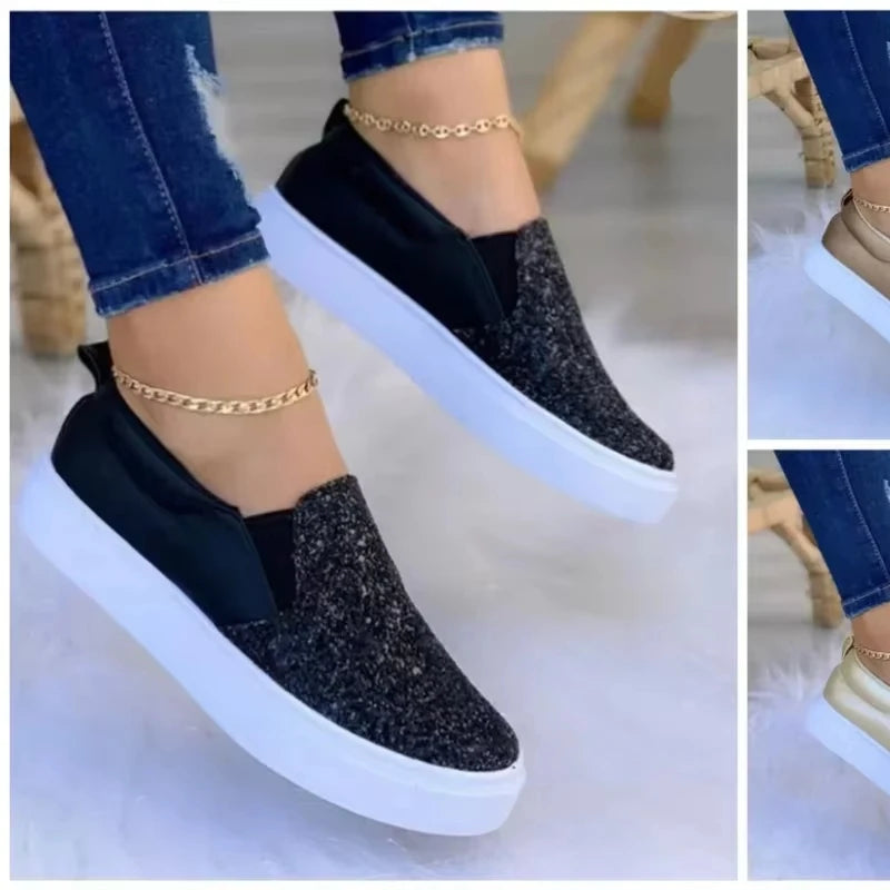 Women Shoes Crystal Slip on Flat Spring Loafers Ladies Autumn Glitter Platform Fashion Moccasins Sneakers Tennis Female Slip-On