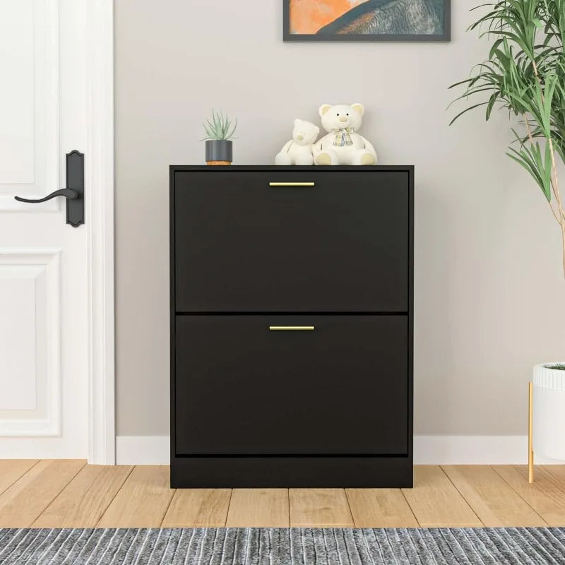 Shoe Cabinet with 2 Flip Drawers - Narrow Shoes Storage for Entryway, Freestanding Hidden